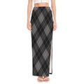 Dark Grey Argyle Pattern Print High Slit Maxi Skirt