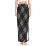 Dark Grey Argyle Pattern Print High Slit Maxi Skirt