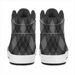 Dark Grey Argyle Pattern Print High Top Leather Sneakers