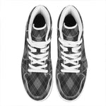 Dark Grey Argyle Pattern Print High Top Leather Sneakers