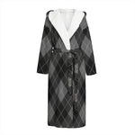 Dark Grey Argyle Pattern Print Hooded Bathrobe