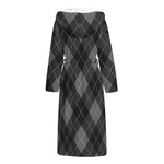 Dark Grey Argyle Pattern Print Hooded Bathrobe
