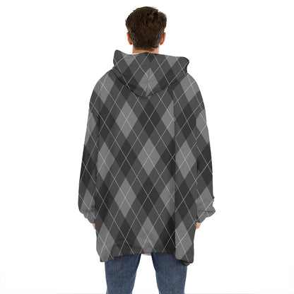 Dark Grey Argyle Pattern Print Hoodie Blanket