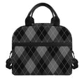 Dark Grey Argyle Pattern Print Insulated Lunch Bag