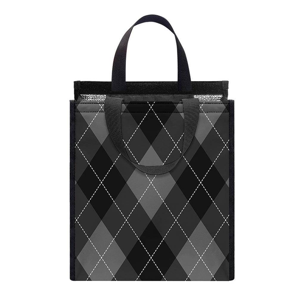 Dark Grey Argyle Pattern Print Insulated Lunch Tote
