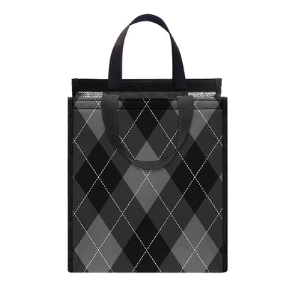 Dark Grey Argyle Pattern Print Insulated Lunch Tote
