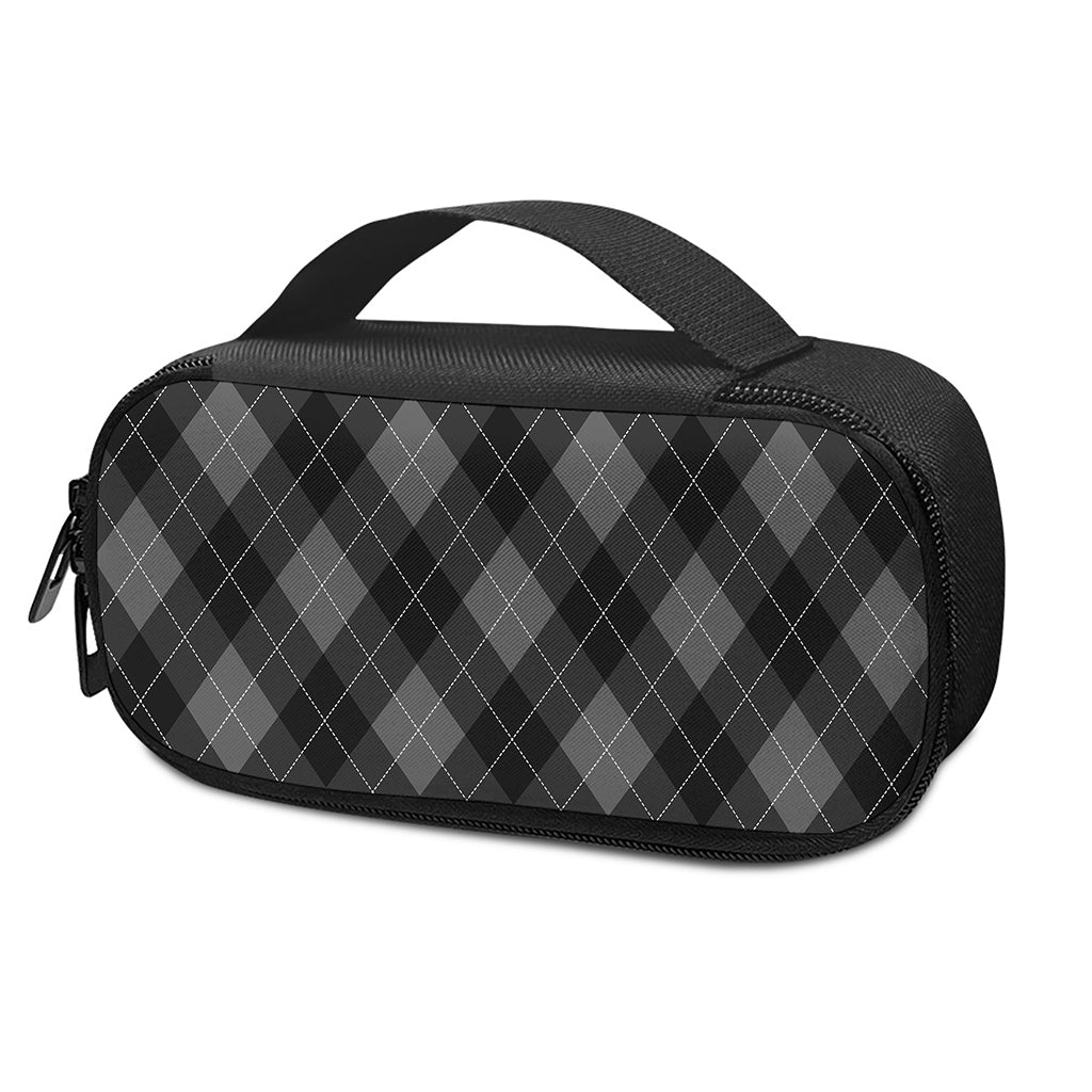 Dark Grey Argyle Pattern Print Insulin Cooler Travel Case