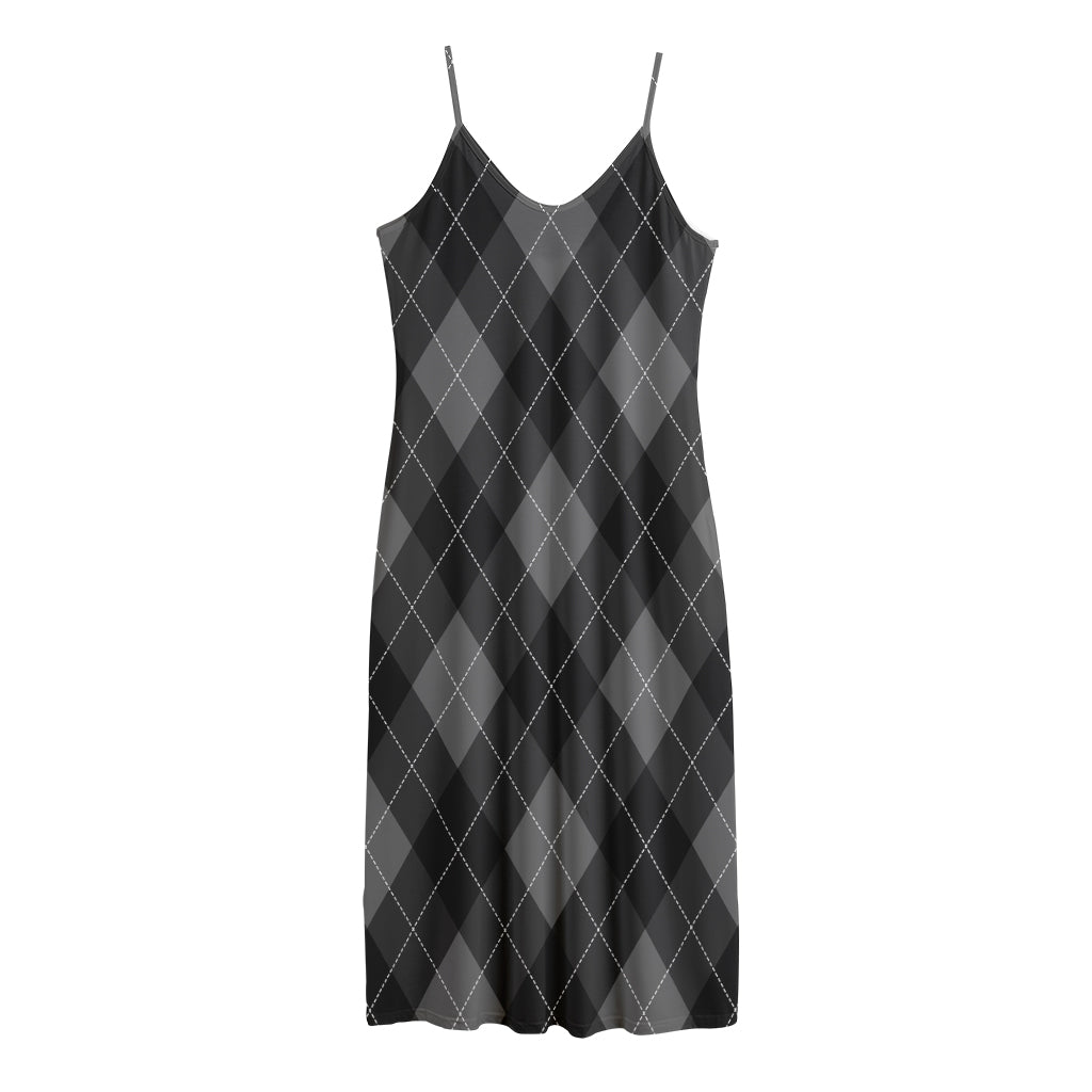 Dark Grey Argyle Pattern Print Jersey Midi Cami Dress