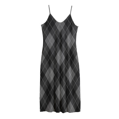 Dark Grey Argyle Pattern Print Jersey Midi Cami Dress