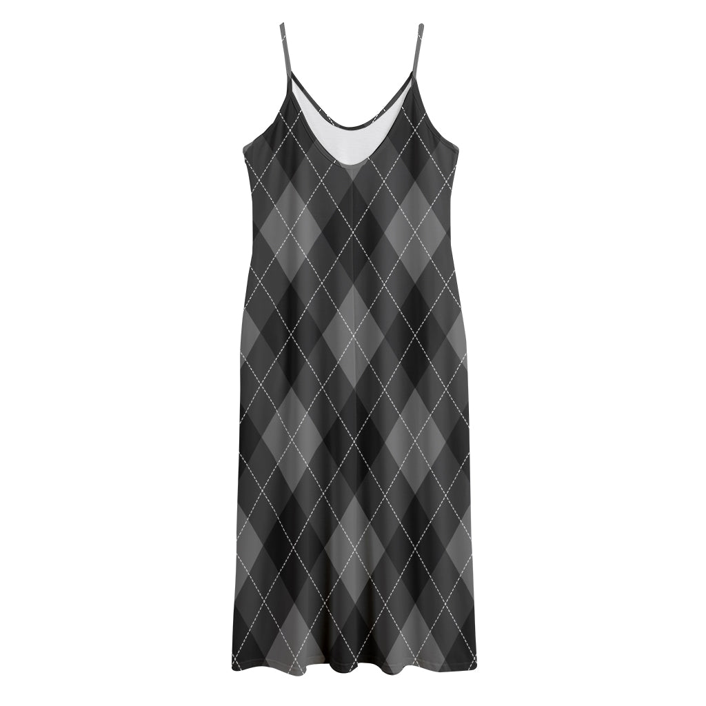 Dark Grey Argyle Pattern Print Jersey Midi Cami Dress
