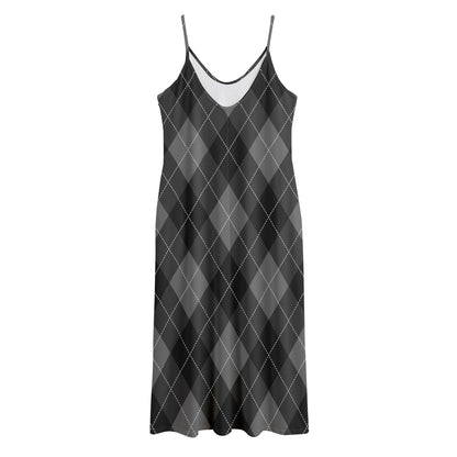 Dark Grey Argyle Pattern Print Jersey Midi Cami Dress
