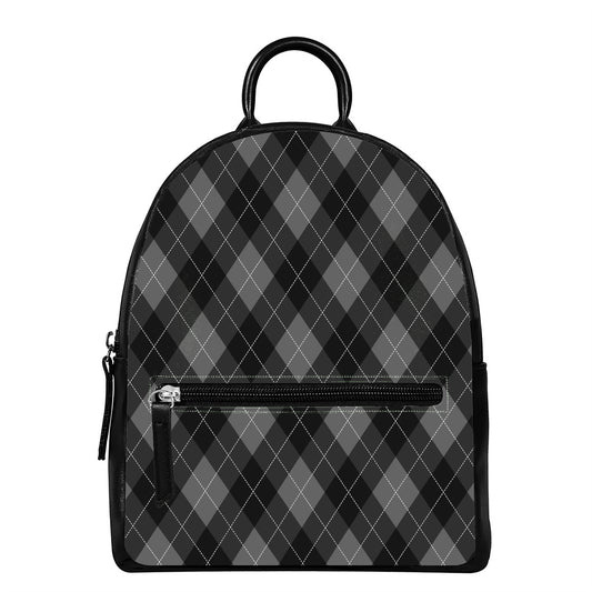 Dark Grey Argyle Pattern Print Leather Backpack