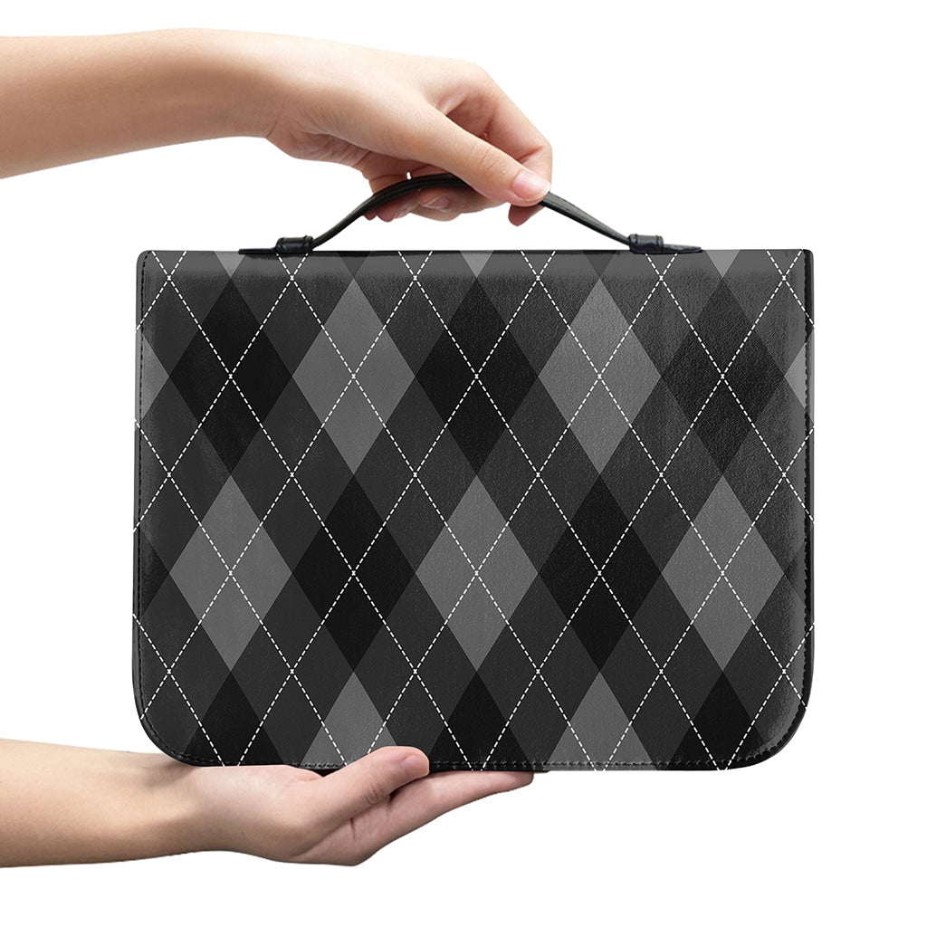 Dark Grey Argyle Pattern Print Leather Bible Cover