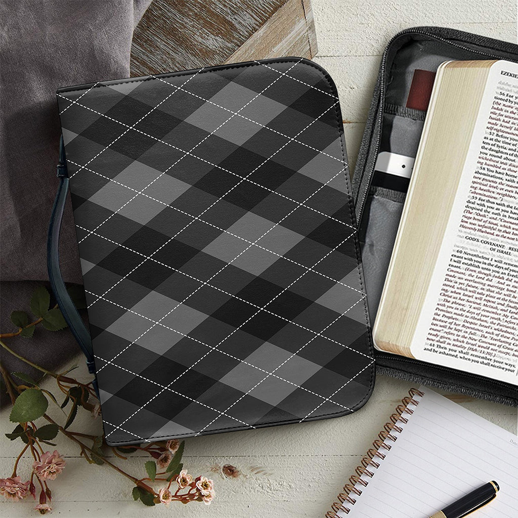 Dark Grey Argyle Pattern Print Leather Bible Cover