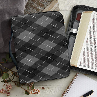 Dark Grey Argyle Pattern Print Leather Bible Cover