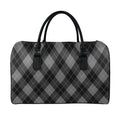 Dark Grey Argyle Pattern Print Leather Duffel Bag