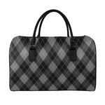 Dark Grey Argyle Pattern Print Leather Duffle Bag
