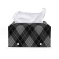 Dark Grey Argyle Pattern Print Leather Tissue Box Cover