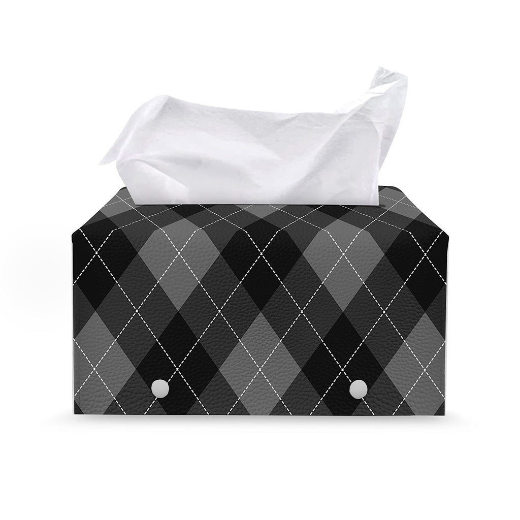 Dark Grey Argyle Pattern Print Leather Tissue Box Cover