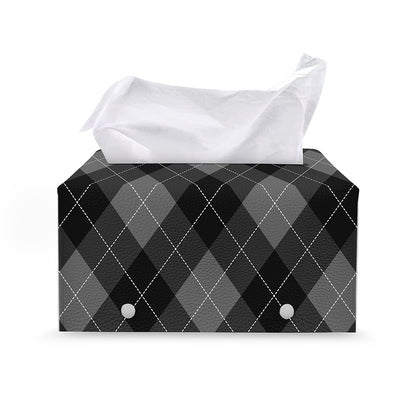 Dark Grey Argyle Pattern Print Leather Tissue Box Cover