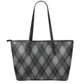 Dark Grey Argyle Pattern Print Leather Tote Bag With Zipper