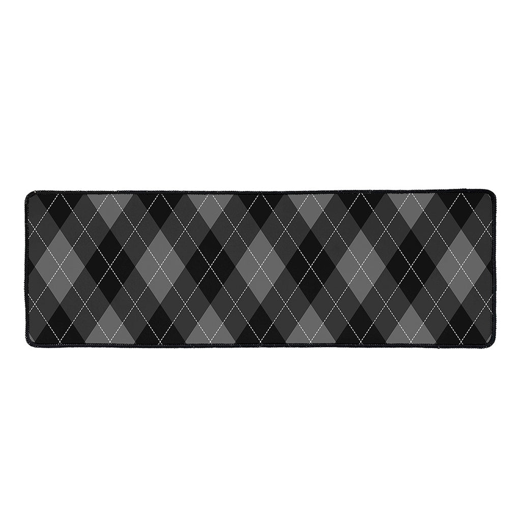 Dark Grey Argyle Pattern Print Long Kitchen Mat