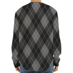 Dark Grey Argyle Pattern Print Long Sleeve Baseball Jersey