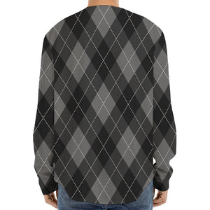 Dark Grey Argyle Pattern Print Long Sleeve Baseball Jersey