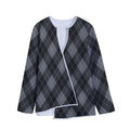 Dark Grey Argyle Pattern Print Long Sleeve Short Coat