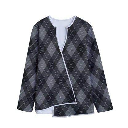 Dark Grey Argyle Pattern Print Long Sleeve Short Coat