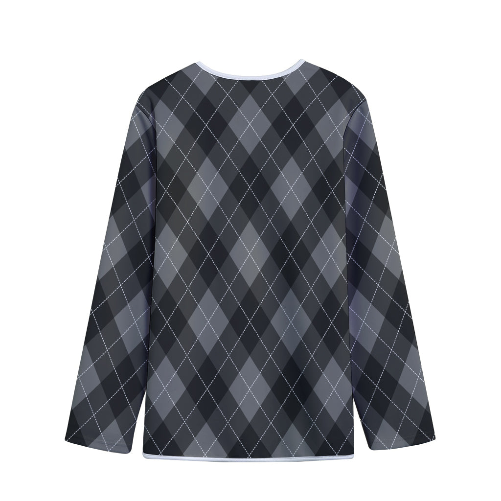 Dark Grey Argyle Pattern Print Long Sleeve Short Coat