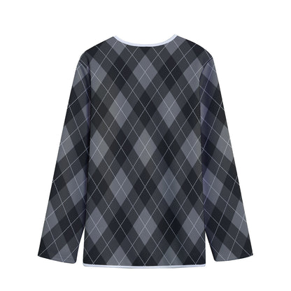 Dark Grey Argyle Pattern Print Long Sleeve Short Coat