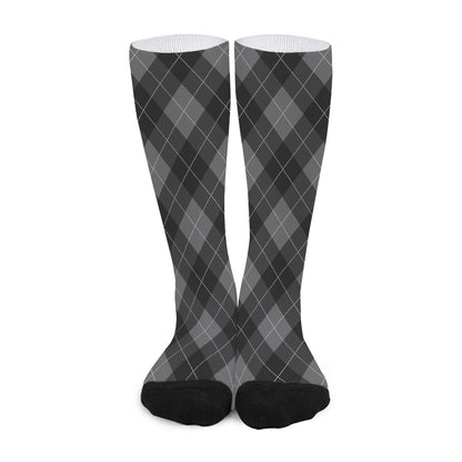 Dark Grey Argyle Pattern Print Long Socks
