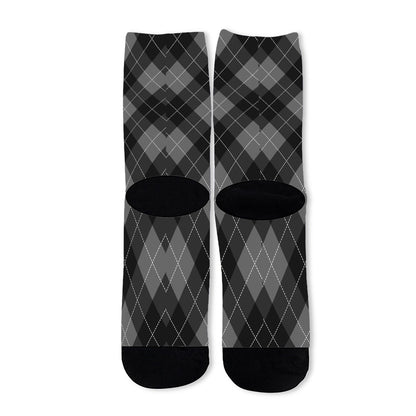 Dark Grey Argyle Pattern Print Long Socks