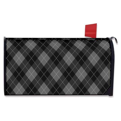 Dark Grey Argyle Pattern Print Mailbox Cover