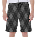 Dark Grey Argyle Pattern Print Men's Beach Shorts