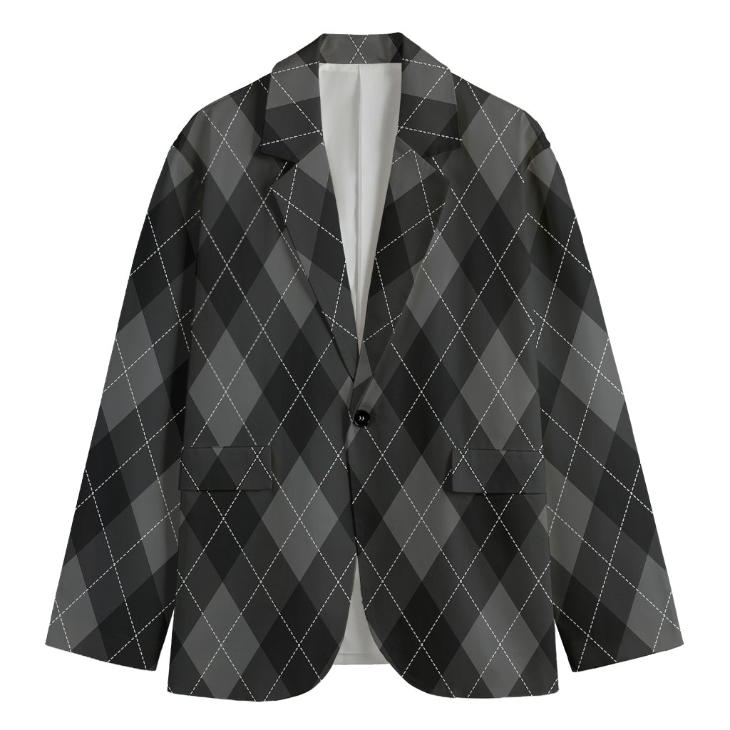Dark Grey Argyle Pattern Print Men's Blazer