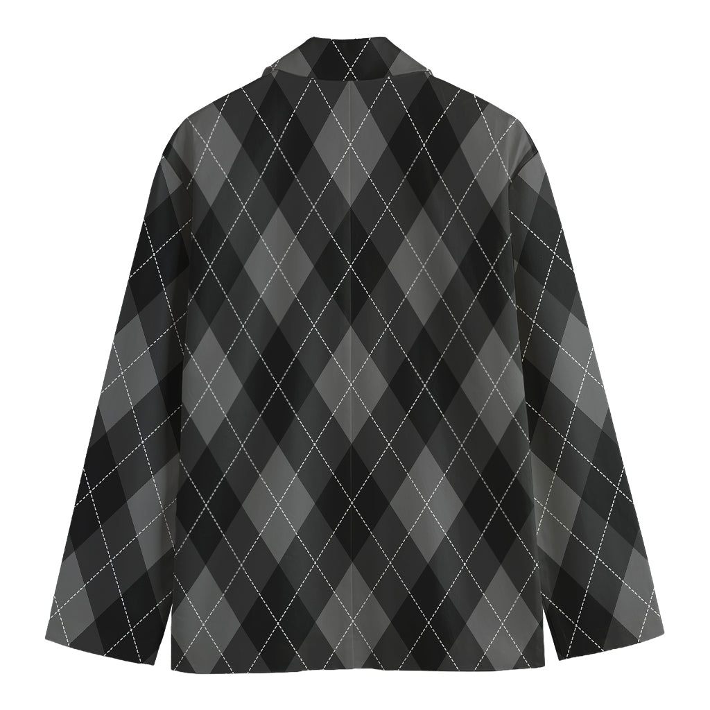 Dark Grey Argyle Pattern Print Men's Blazer