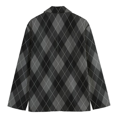 Dark Grey Argyle Pattern Print Men's Blazer
