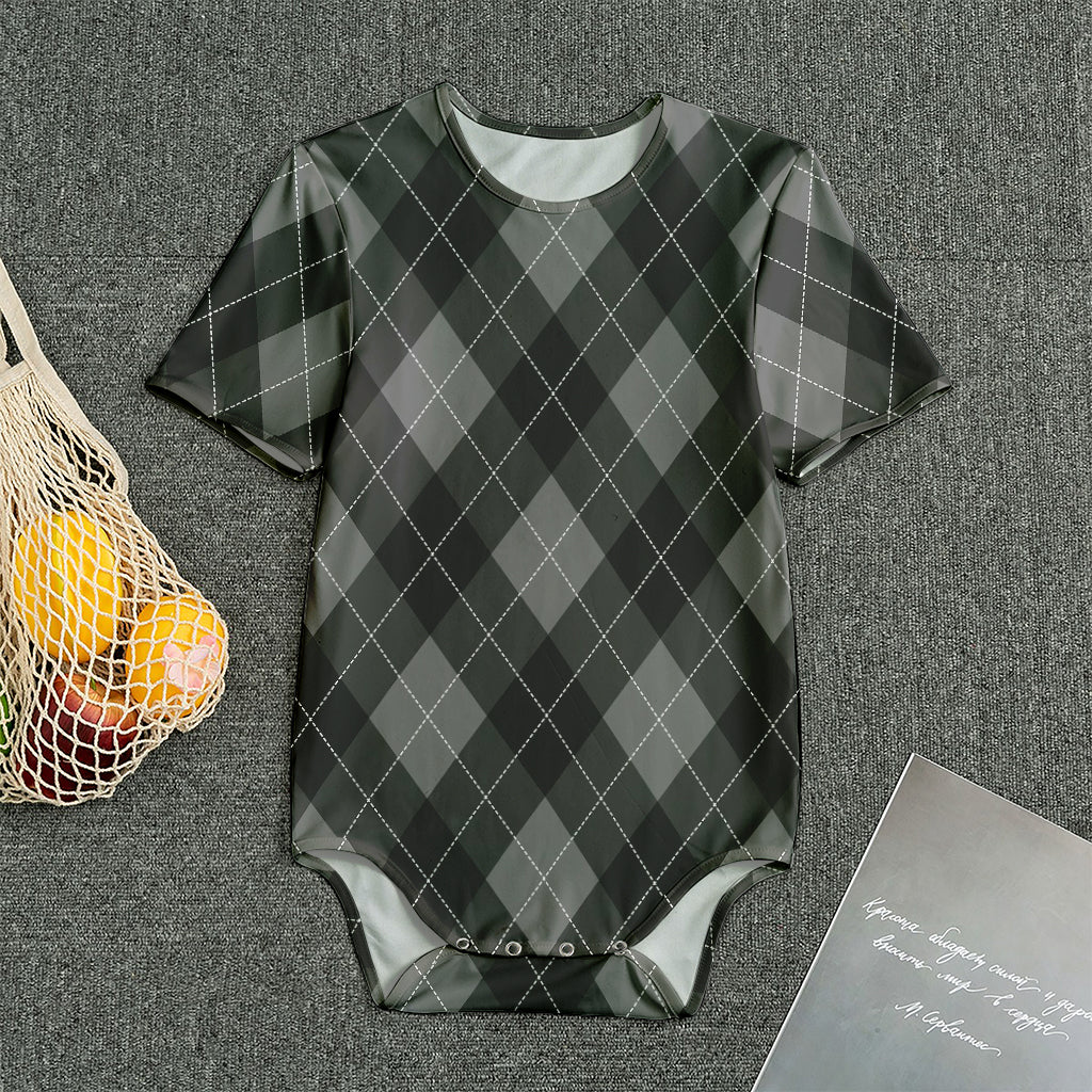 Dark Grey Argyle Pattern Print Men's Bodysuit
