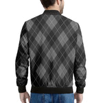 Dark Grey Argyle Pattern Print Men's Bomber Jacket
