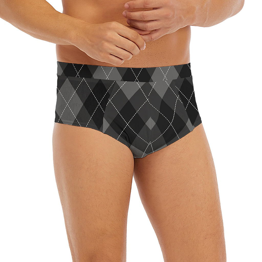 Dark Grey Argyle Pattern Print Men's Briefs