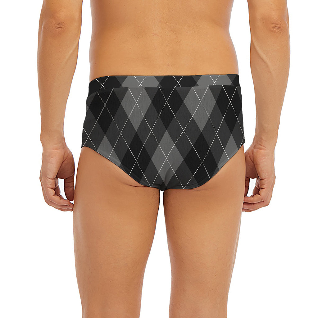 Dark Grey Argyle Pattern Print Men's Briefs