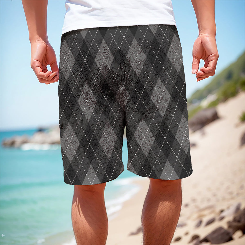 Dark Grey Argyle Pattern Print Men's Cargo Shorts
