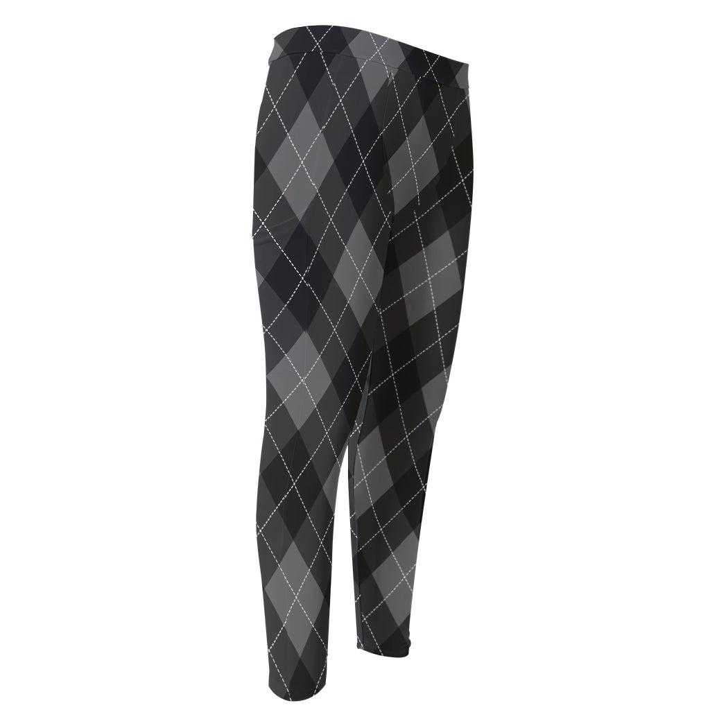 Dark Grey Argyle Pattern Print Men's Compression Pants