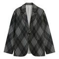 Dark Grey Argyle Pattern Print Men's Cotton Blazer