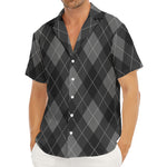 Dark Grey Argyle Pattern Print Men's Deep V-Neck Shirt