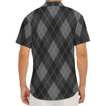 Dark Grey Argyle Pattern Print Men's Deep V-Neck Shirt