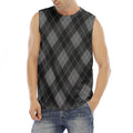 Dark Grey Argyle Pattern Print Men's Fitness Tank Top