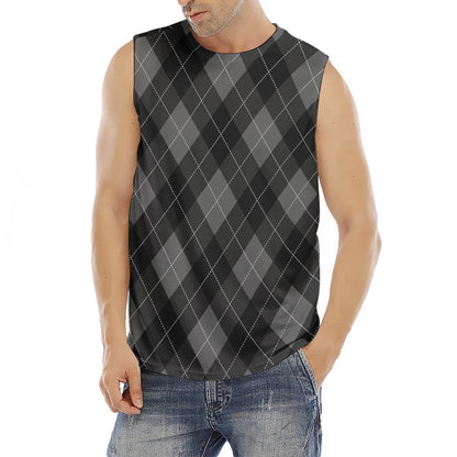 Dark Grey Argyle Pattern Print Men's Fitness Tank Top